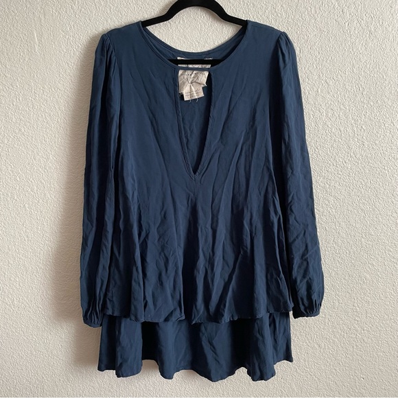 Free People Beck Loose Keyhole Dress Navy - Picture 2 of 9